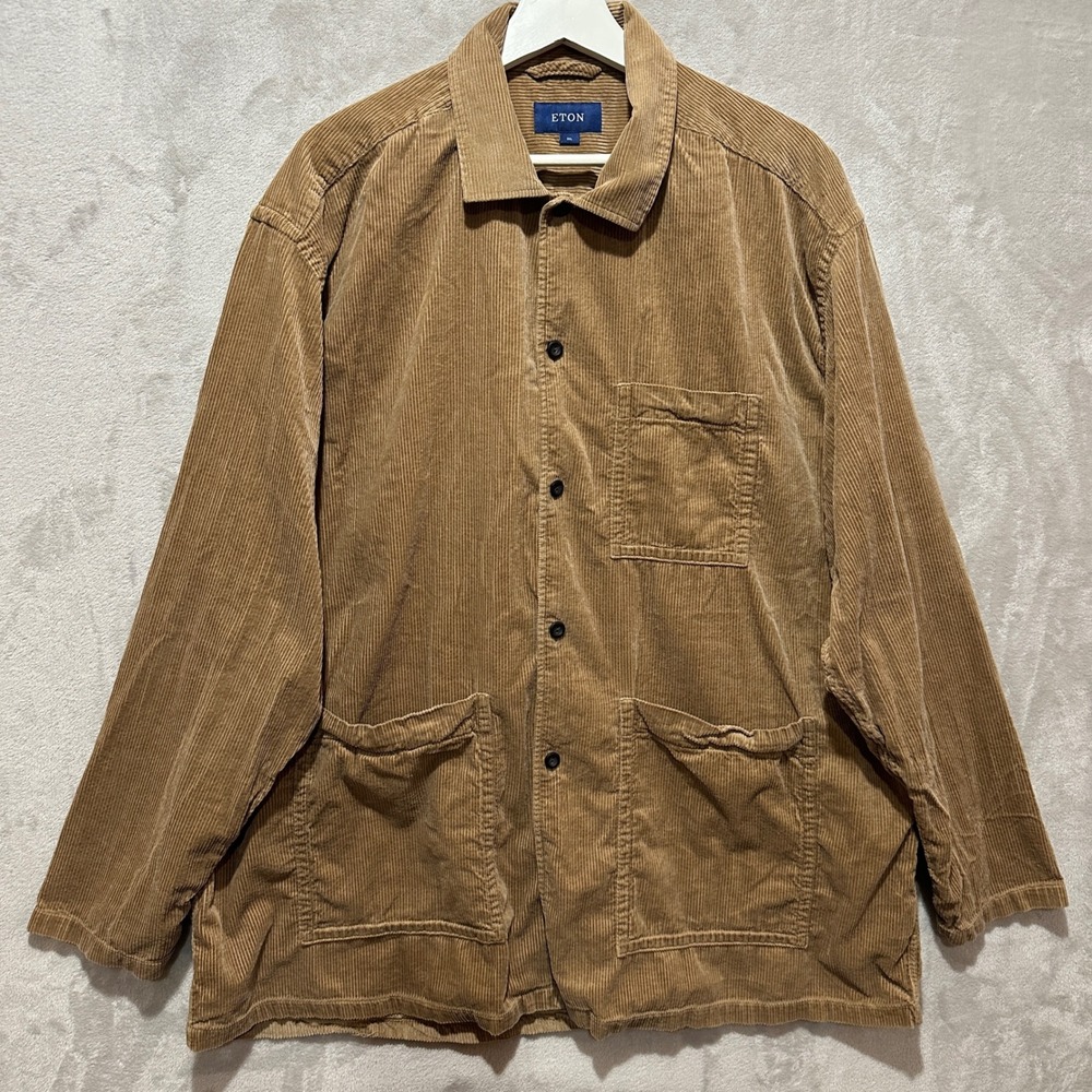Eton Mens 3XL Corduroy Chore Jacket Brown Cotton Button Down Shirt Jacket